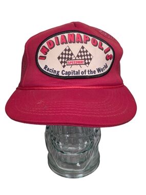 Vintage Indianapolis Motor Speedway Trucker Hat Snapback Red Racing Mesh Cap